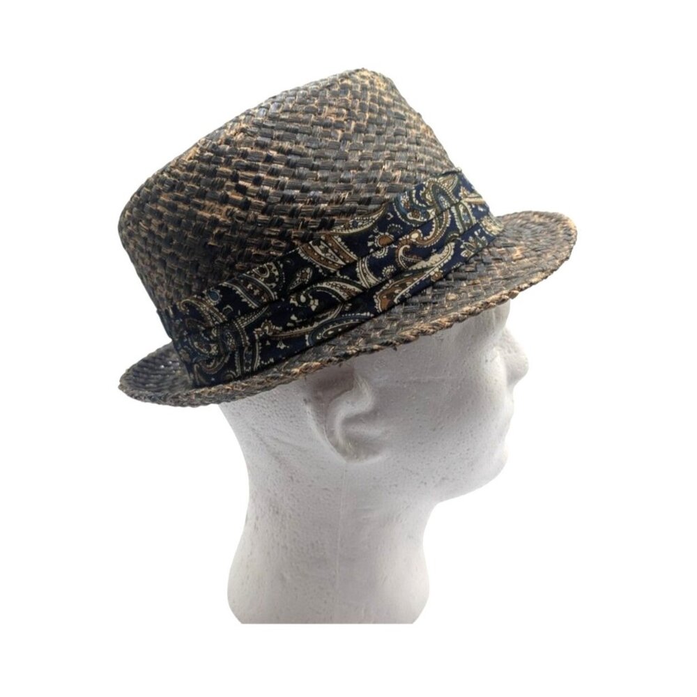 Henschel Hat Co. Medium Straw Fedora Hat With Paisley Band Made In China Brown &
